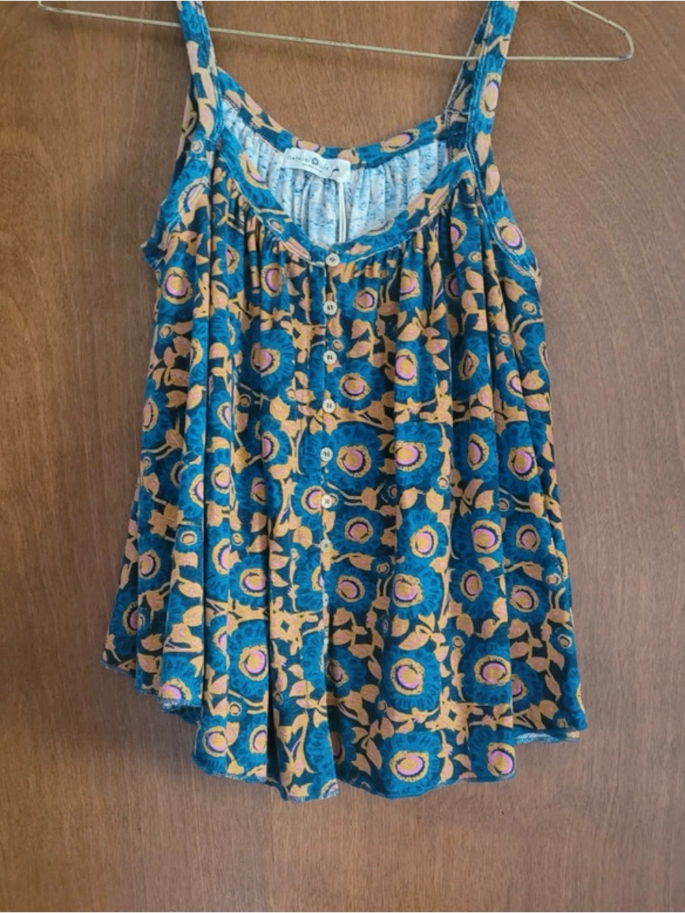 NATURAL LIFE Teal Floral Button-Front Tank with Mustard and Pink Accents NWT